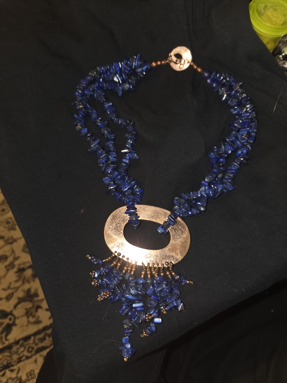 Multi-Strand Lapis Lazuli Chip Pendant Necklace with Copper Accent
